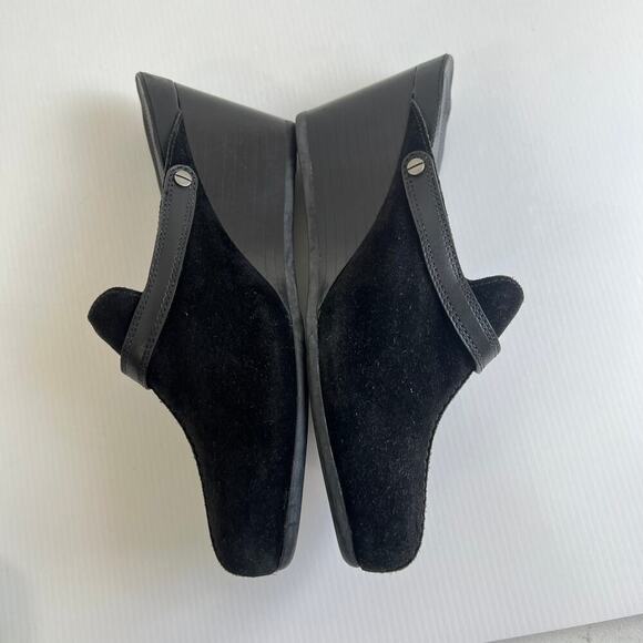 Cole Haan Black Suede Stitched Leather Mules Clogs Size 9.5 Wedge Hill Slip On - Picture 9 of 11